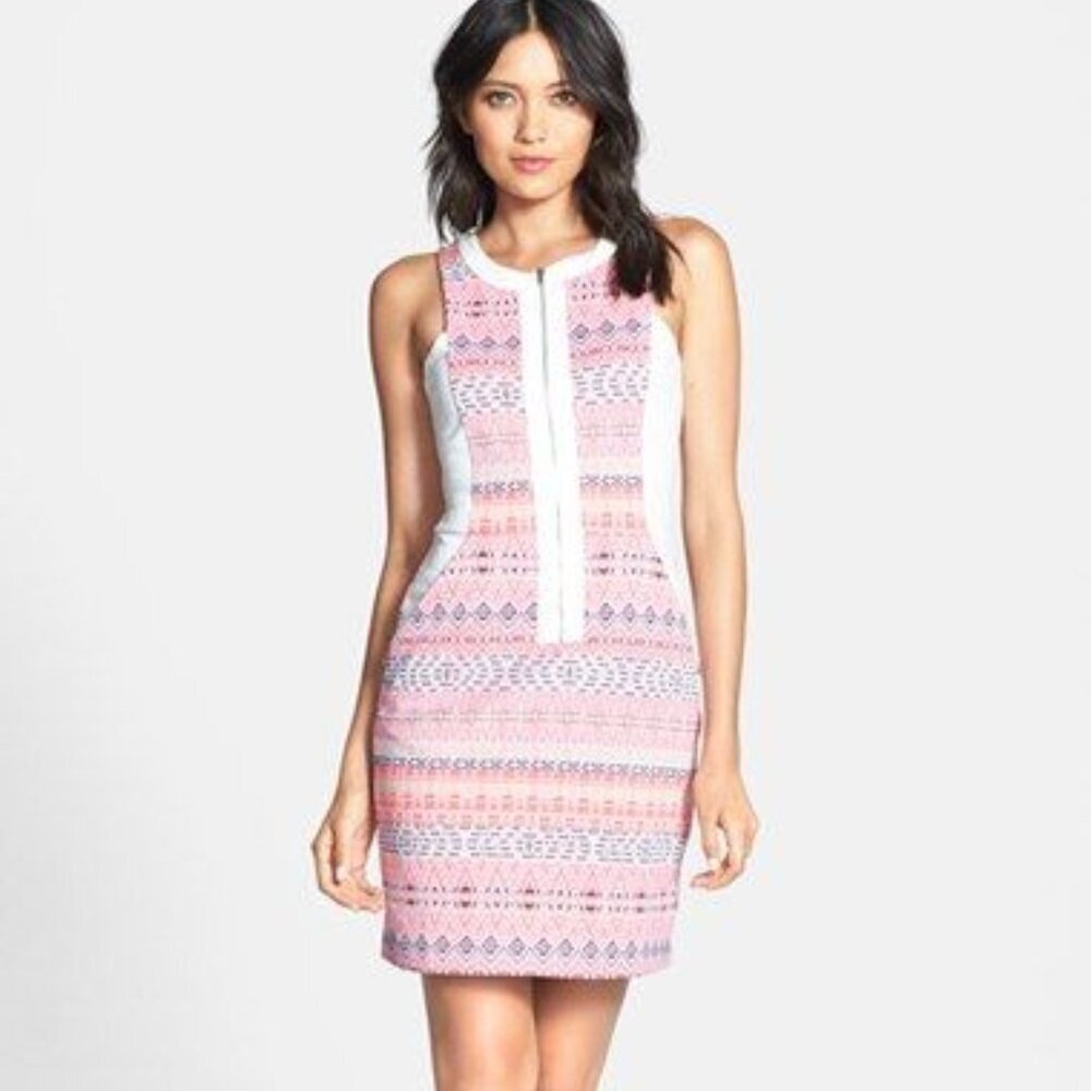 Ella Moss 'Paz' Print Front Zip Sheath Dress Small